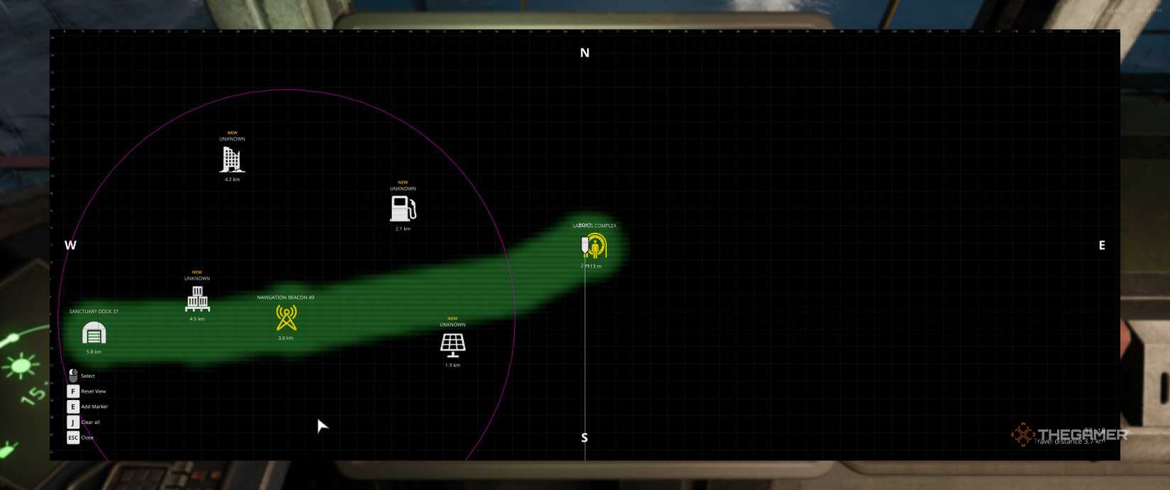 The open map showing our journey to the Lazarus Building from beacon 49 in The Last Caretaker.
