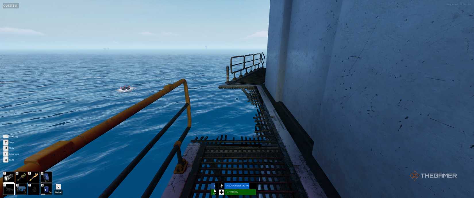 A broken pathway around the side of the Lazarus complex in The Last Caretaker.