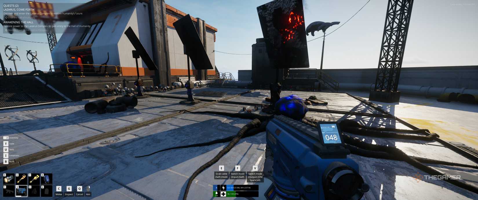 Broken solar panels surrounded by enemies on the roof of Lazarus building in The Last Caretaker.