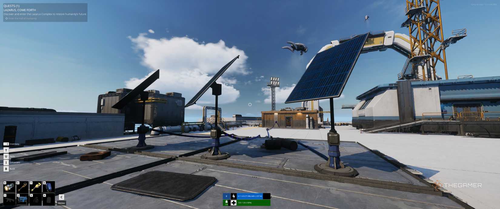 Repaired roof solar panels connected up to the building in The Last Caretaker.