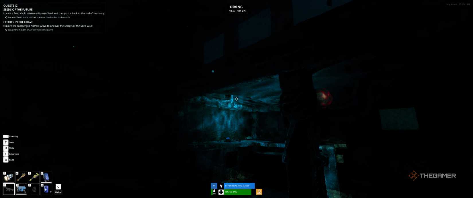 The blue glow under a room in Norfolk Graves in The Last Caretaker.