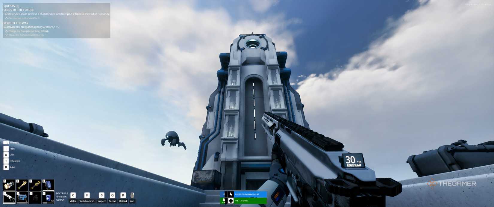 Exterior shot of the powered up seed vault in The Last Caretaker.