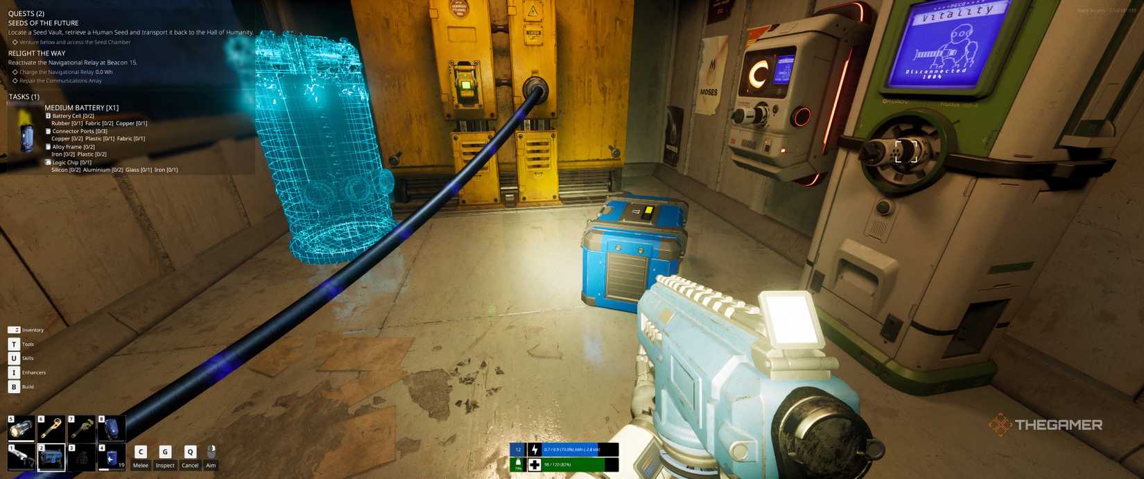 Battery fabricating in the shed with a container close by in The Last Caretaker.