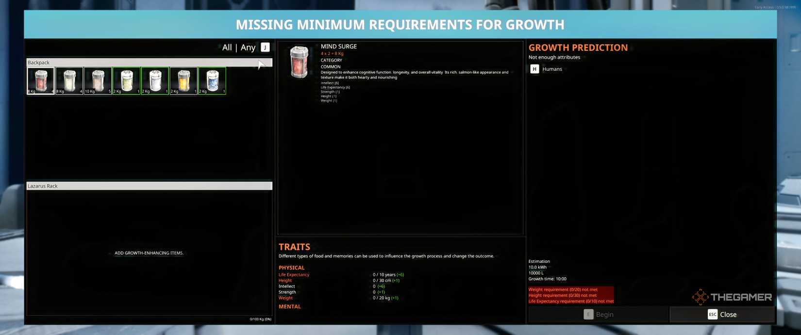 Lazarus rack interface in The Last Caretaker.