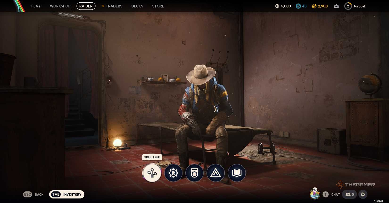 Player sitting down with the skill tree highlighted in Arc Raiders.