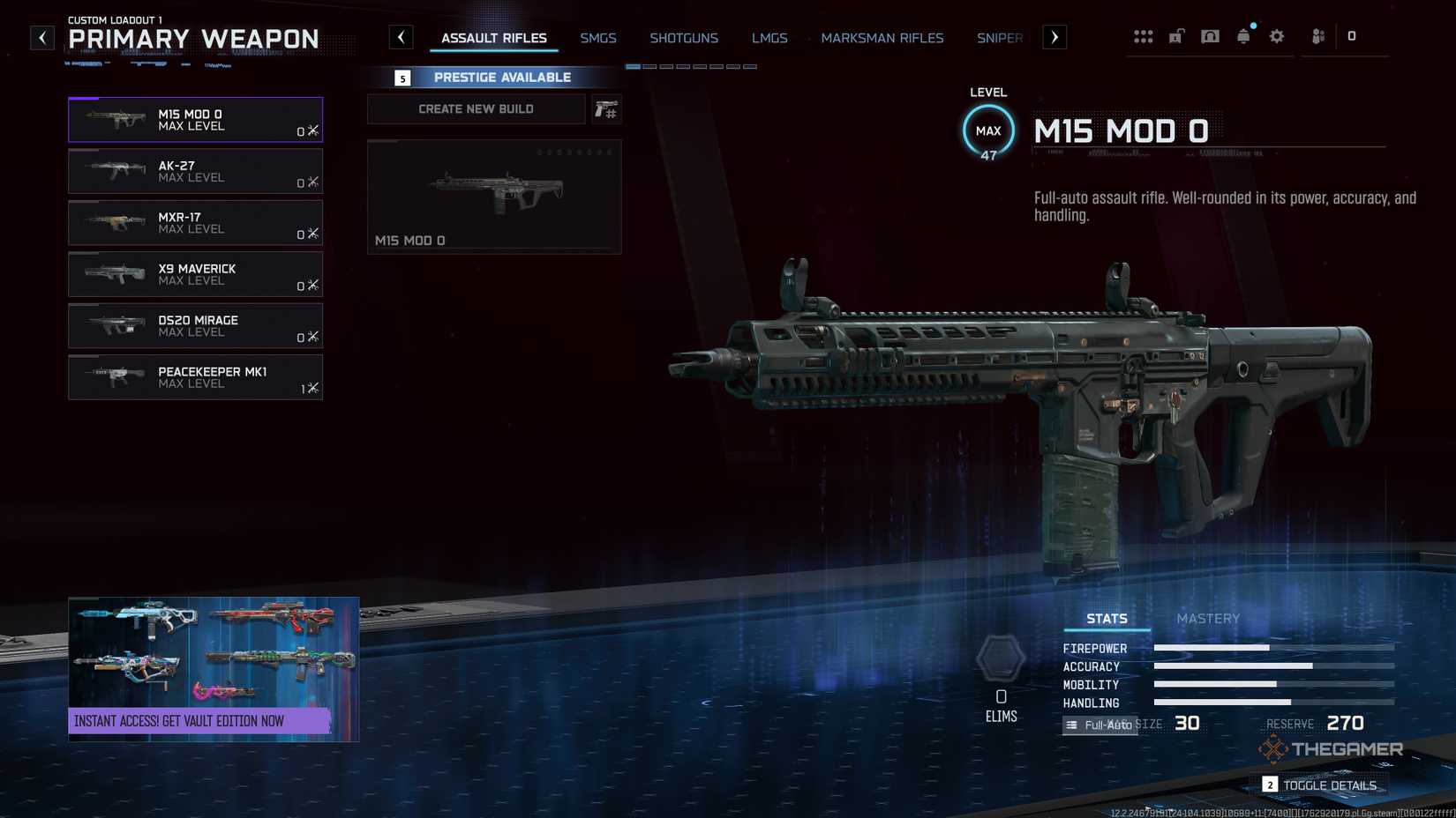 Call of Duty: Black Ops 7 loadout menu showing the assault rifles tab.