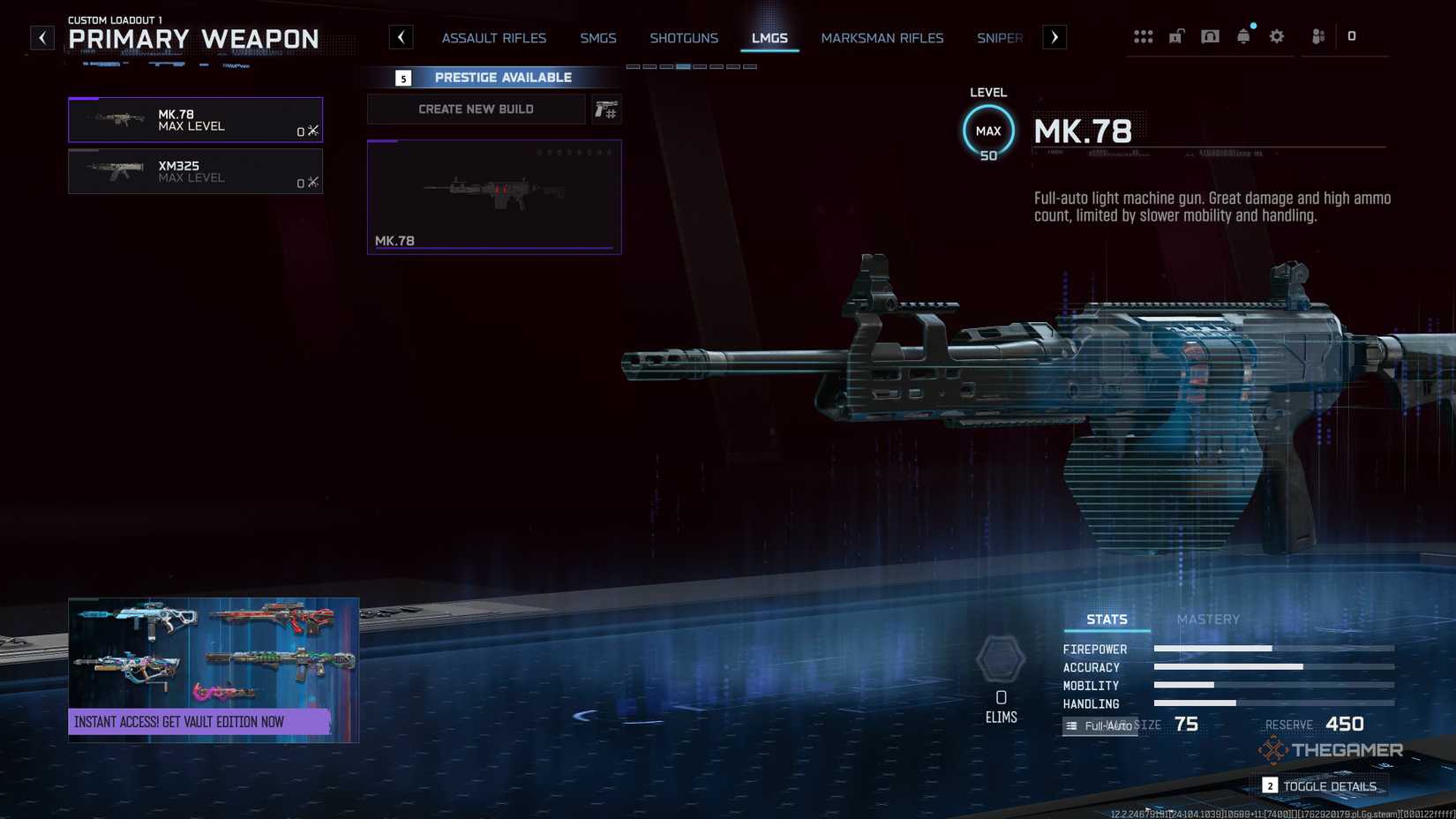 Call of Duty: Black Ops 7 loadout menu showing the LMGs tab.