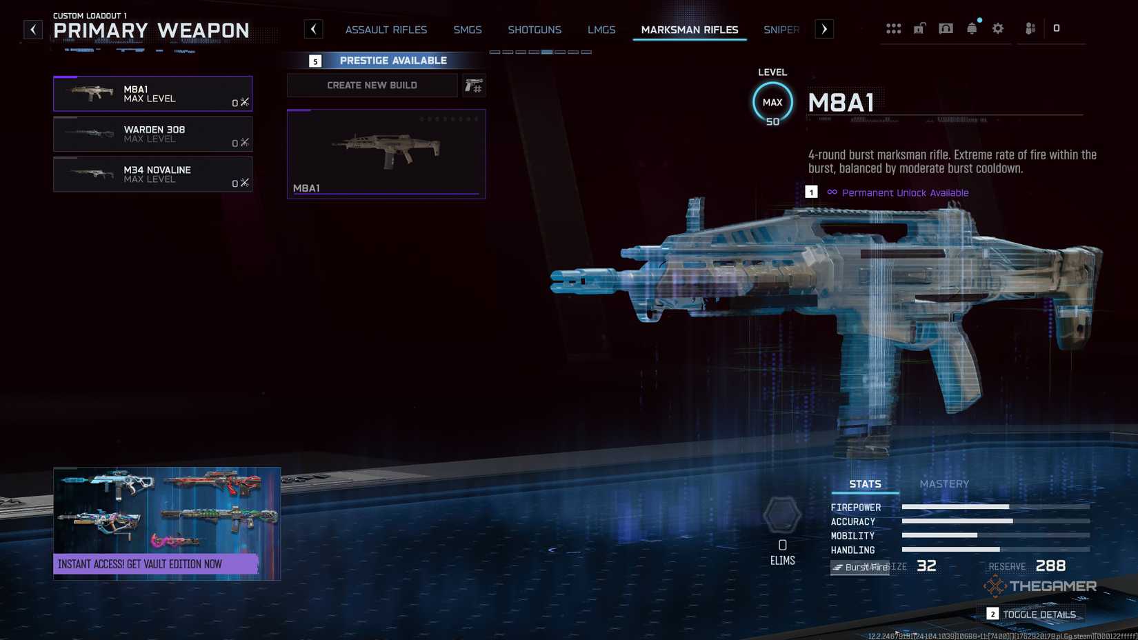 Call of Duty: Black Ops 7 loadout menu showing the Marksman Rifles tab.