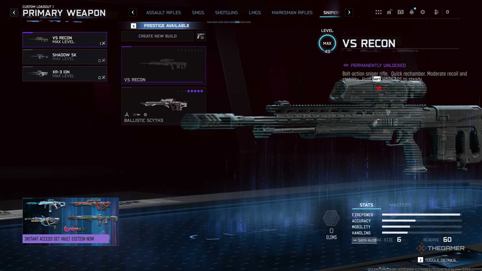 Call of Duty: Black Ops 7 loadout menu showing the Sniper Rifles tab.