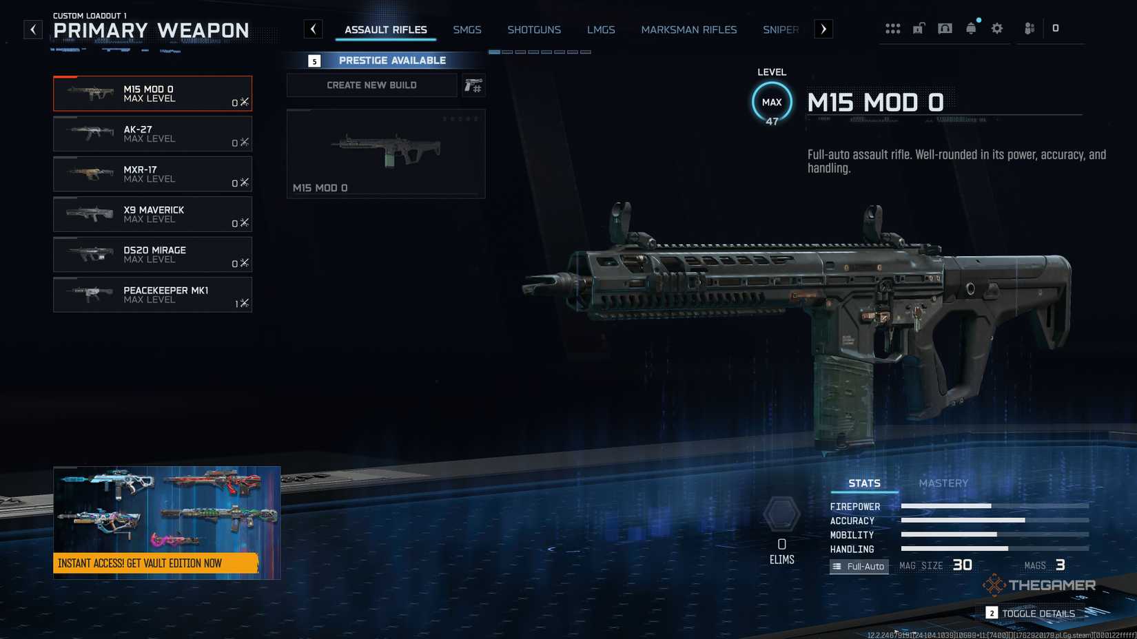 Black Ops 7 loadout menu showing the assault rifles tab.