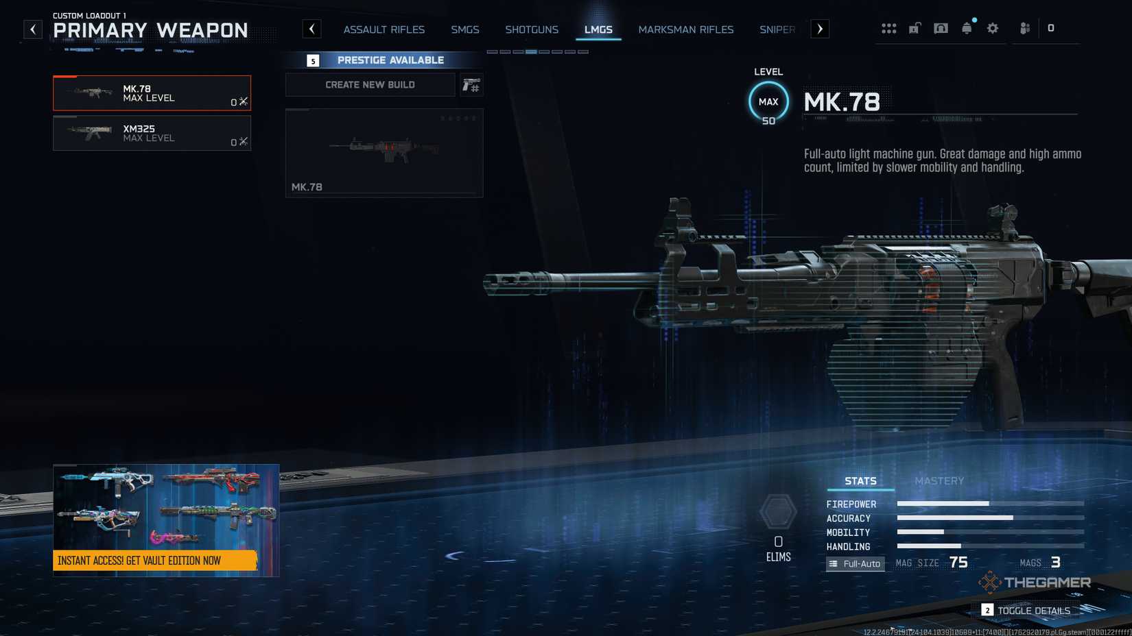 Black Ops 7 loadout menu showing the LMG tab.