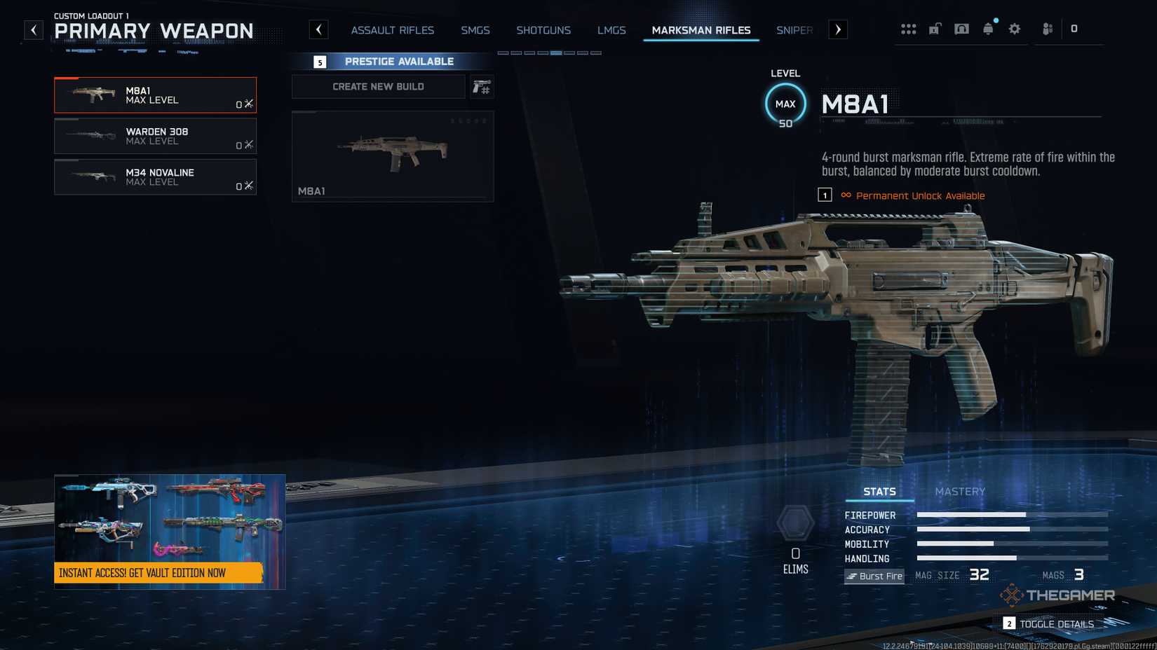 Black Ops 7 loadout menu showing the marksman rifle tab.