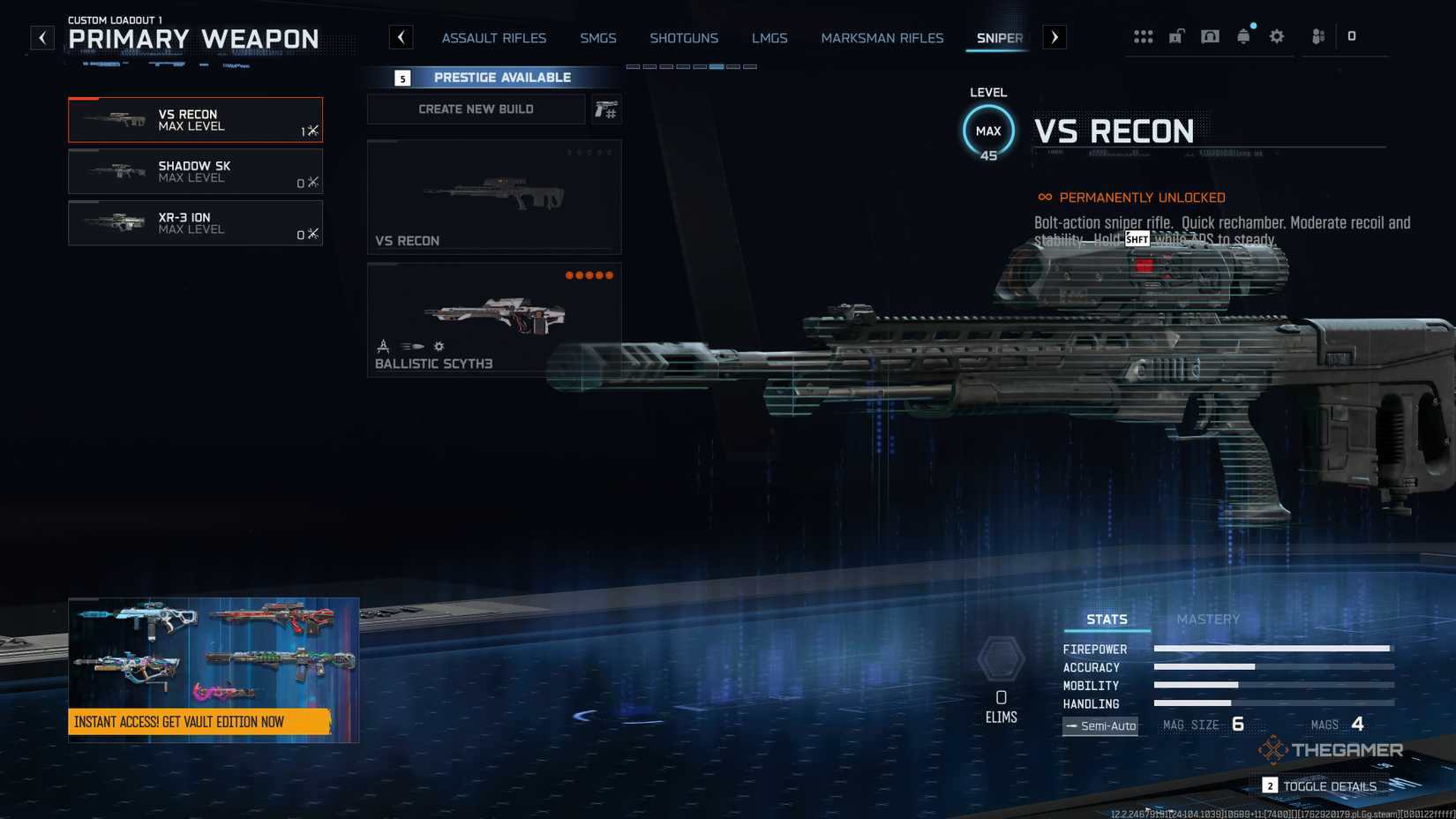 Black Ops 7 loadout menu showing the sniper rifle tab.
