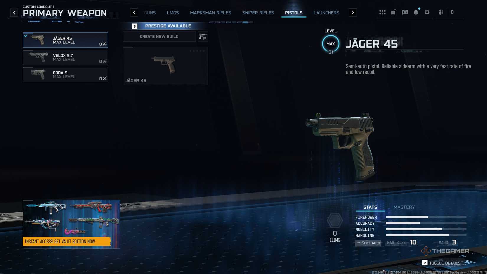 Black Ops 7 loadout menu showing the pistol tab.