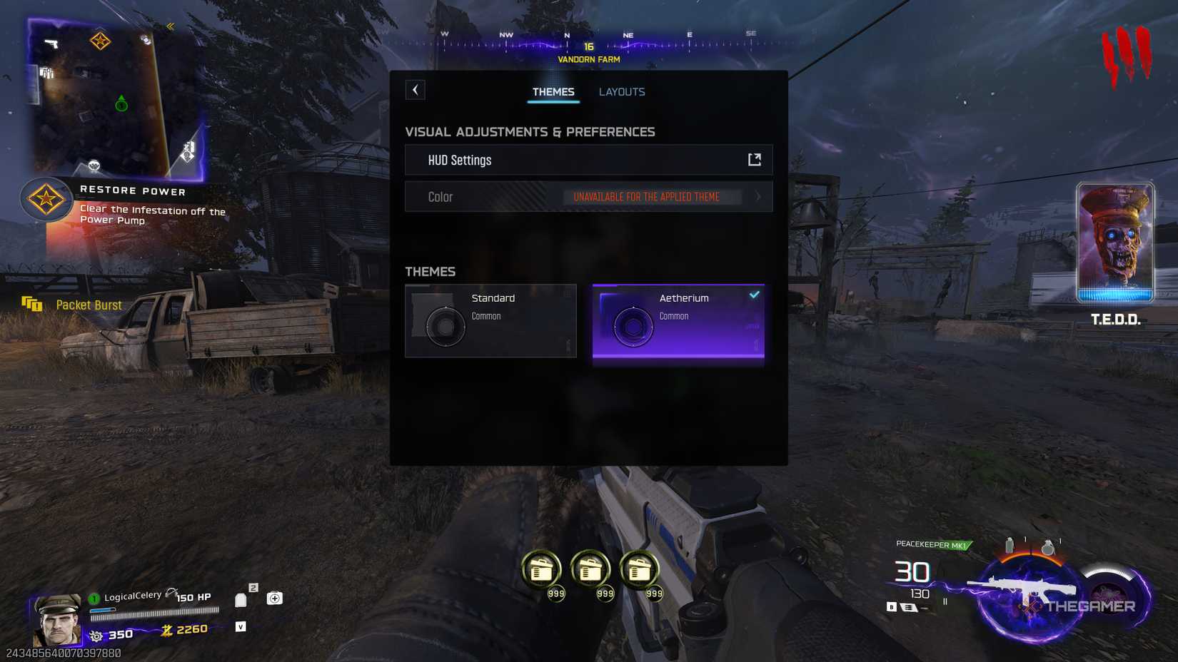 Black Ops 7 player selecting the Aetherium HUD option.