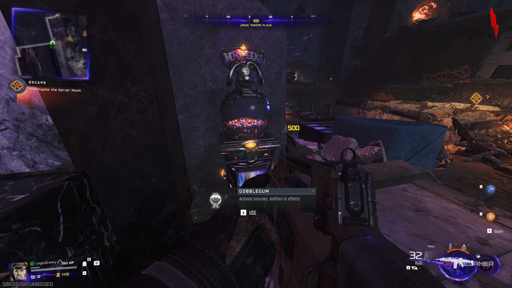 Black Ops 7 player looking at a Mr Peeks GobbleGum machine against a concrete pillar.