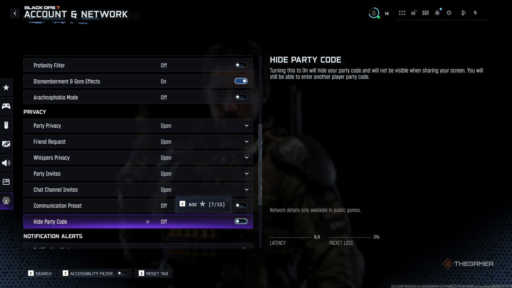 Call of Duty: Black Ops 7 privacy settings menu.