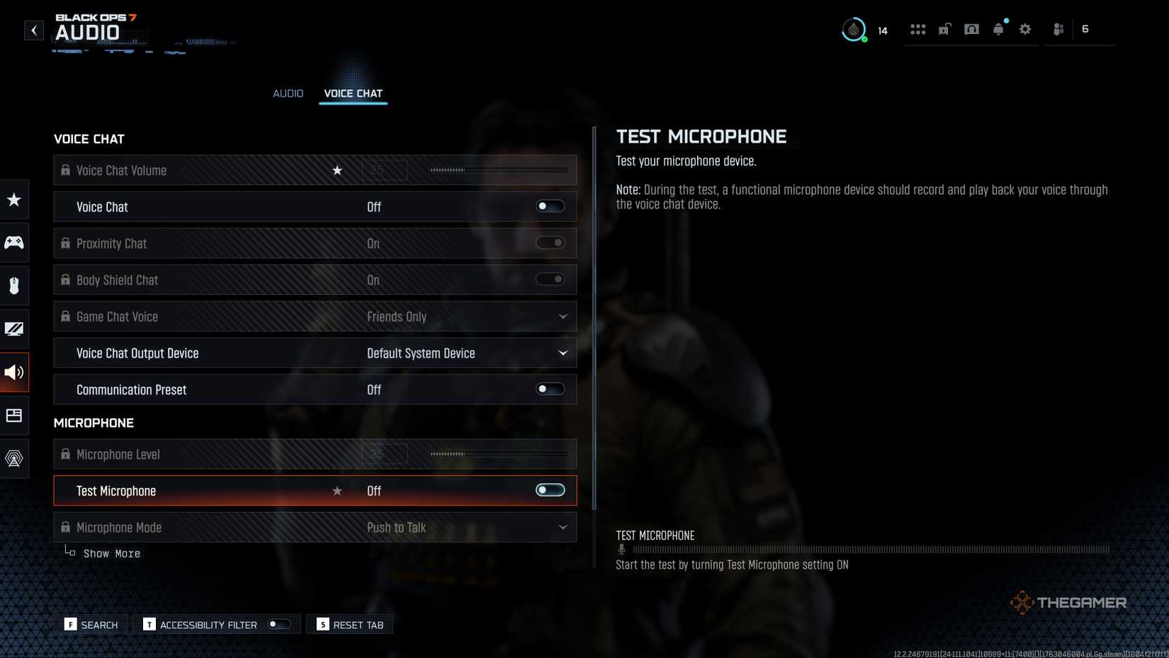 Black Ops 7 voice chat settings in the menu.