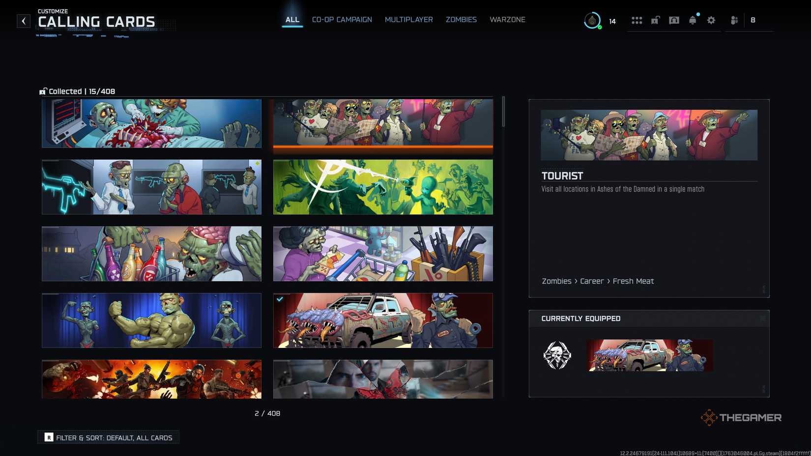 Black Ops 7 list of Zombies calling cards displayed on a grid.