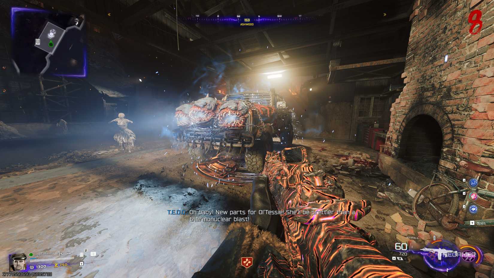 Black Ops 7 player looking at Ol Tessie with three Abomination heads on the front.