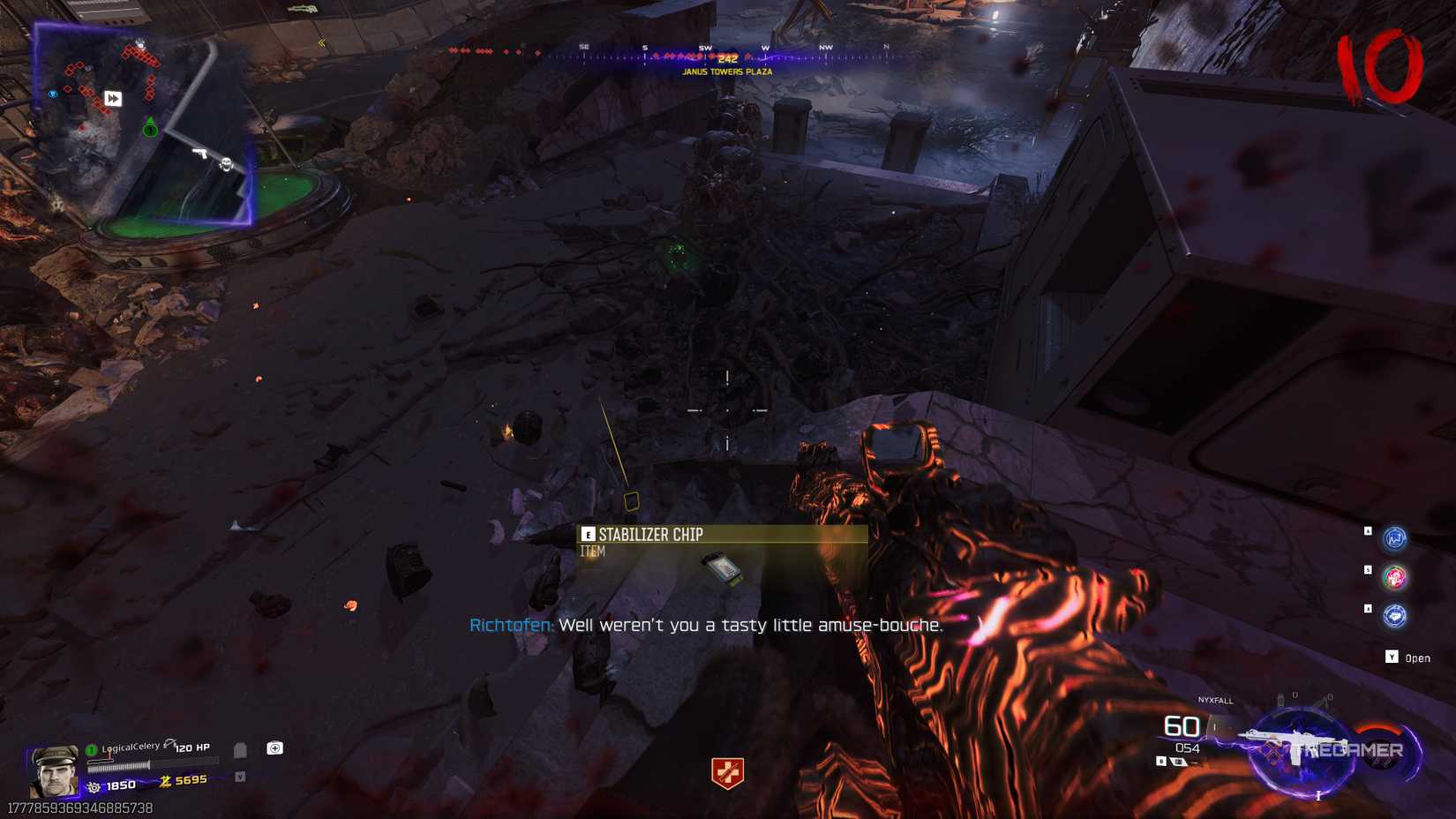 Black Ops 7 player looking at a Stabilizer Chip amid some rubble.