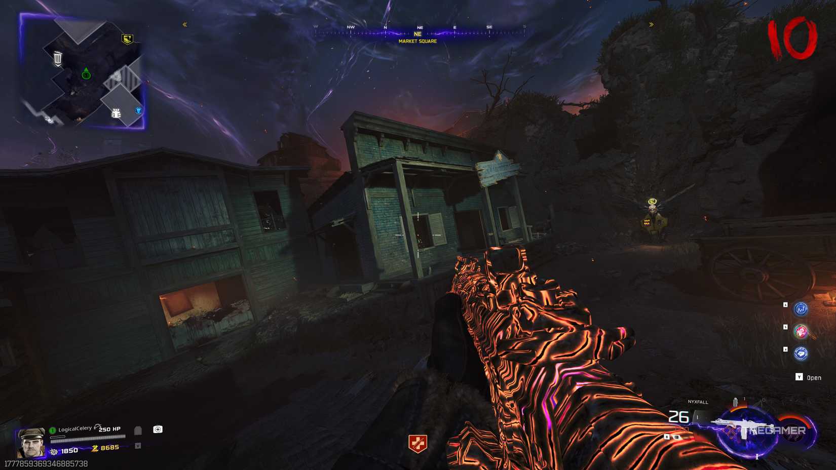 Black Ops 7 Zombies player looking at the sheriff's building.