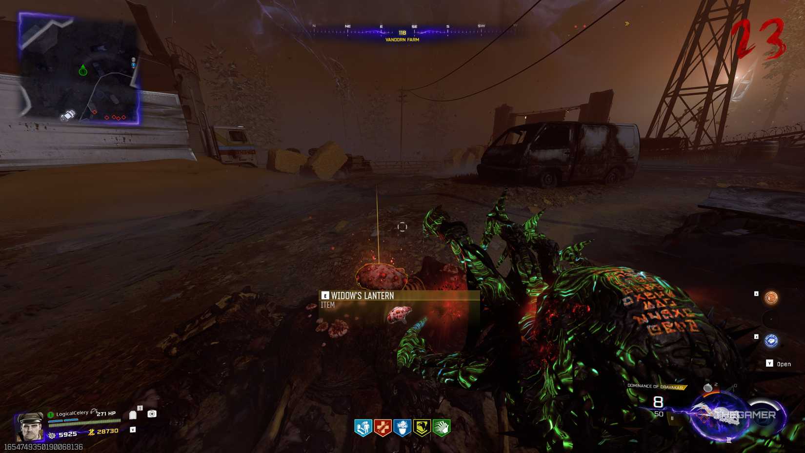 Black Ops 7 Widows Lantern mushroom growing out of a dead horse.