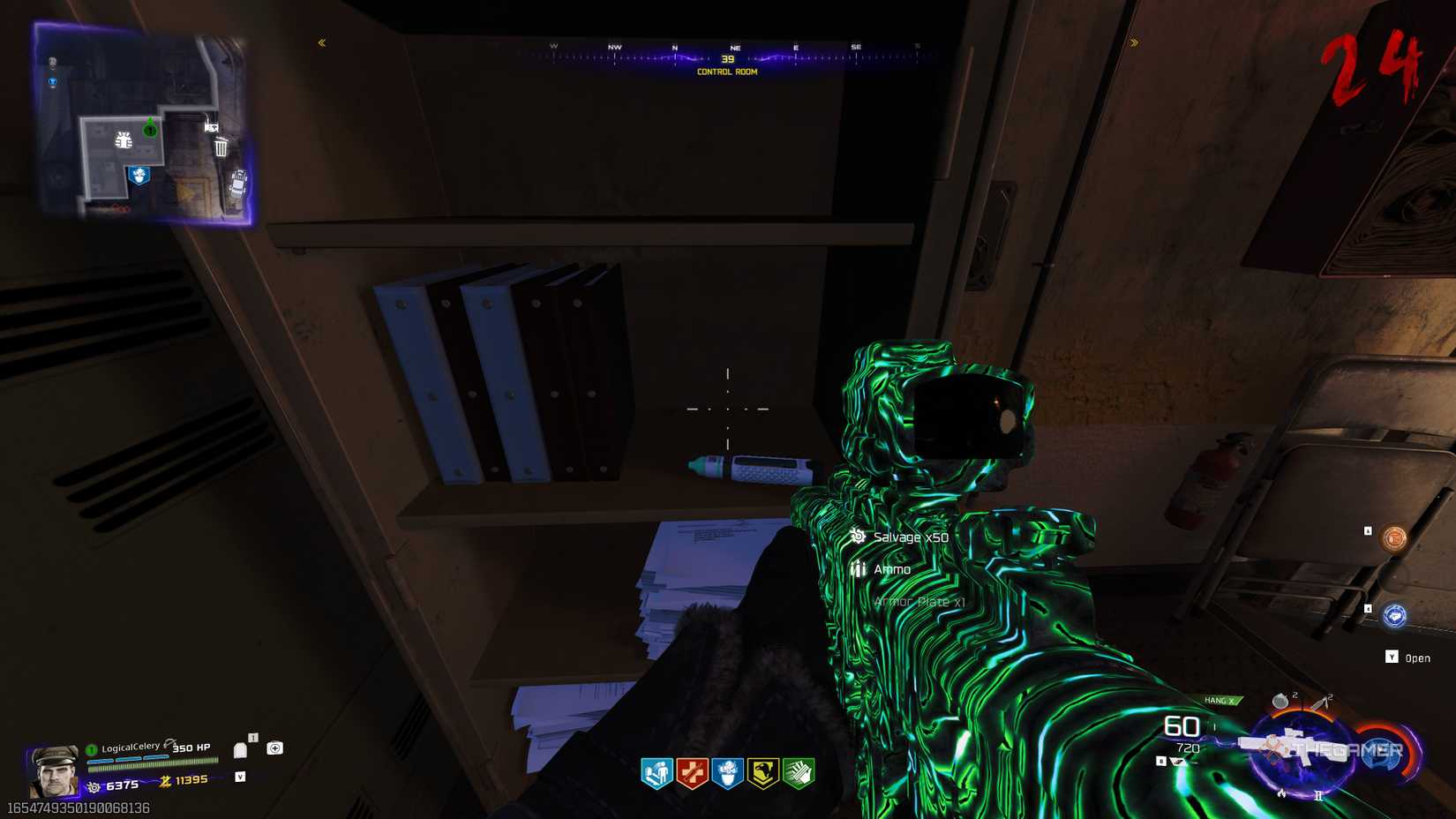 Black Ops 7 player looking at a syringe on a bookshelf.