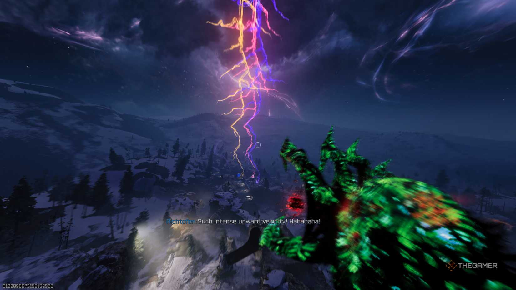 Black Ops 7 player mid-air looking at three streaks of coloured lightning.