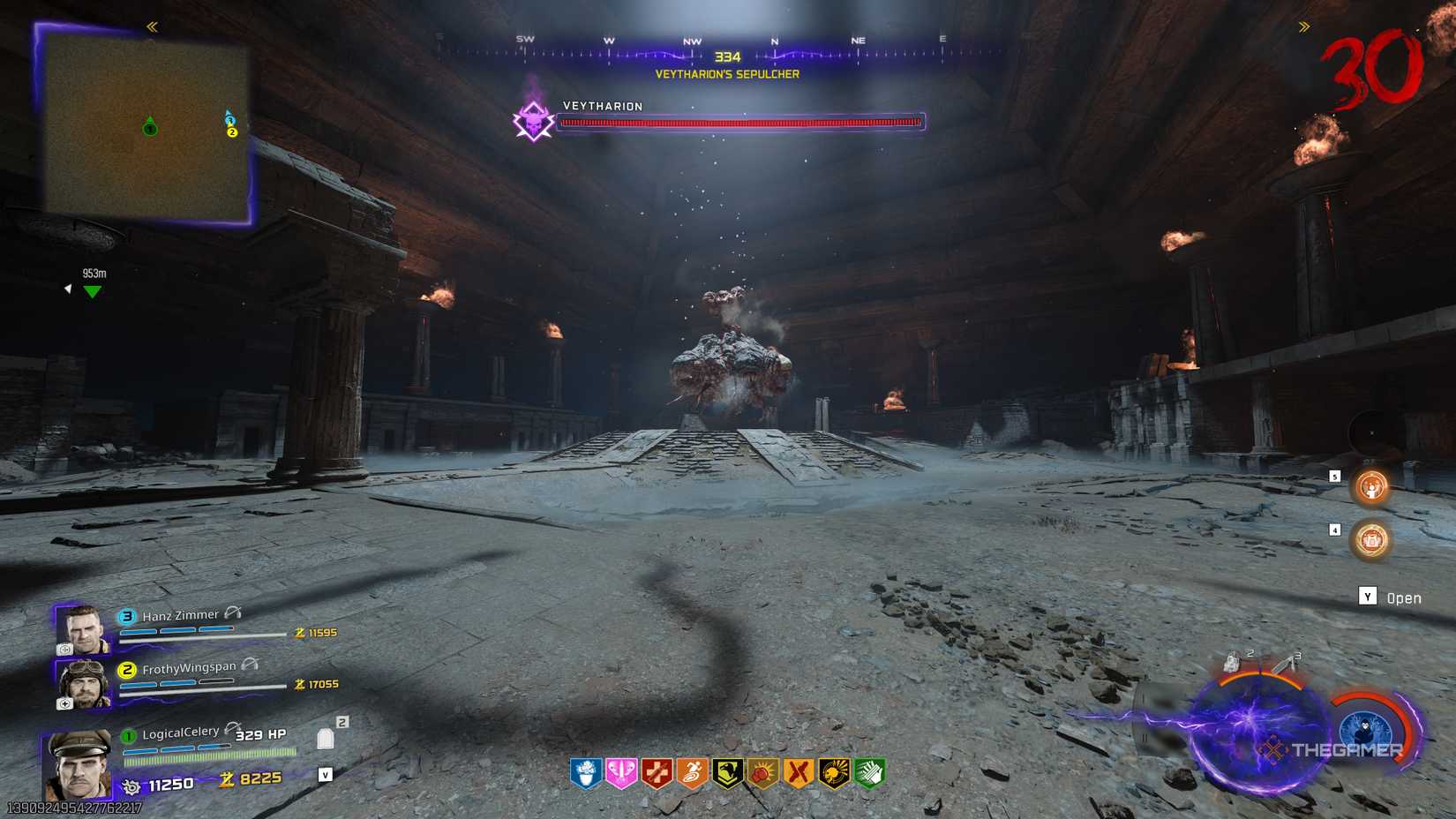 Black Ops 7 player in a boss arena looking at Veytharion.