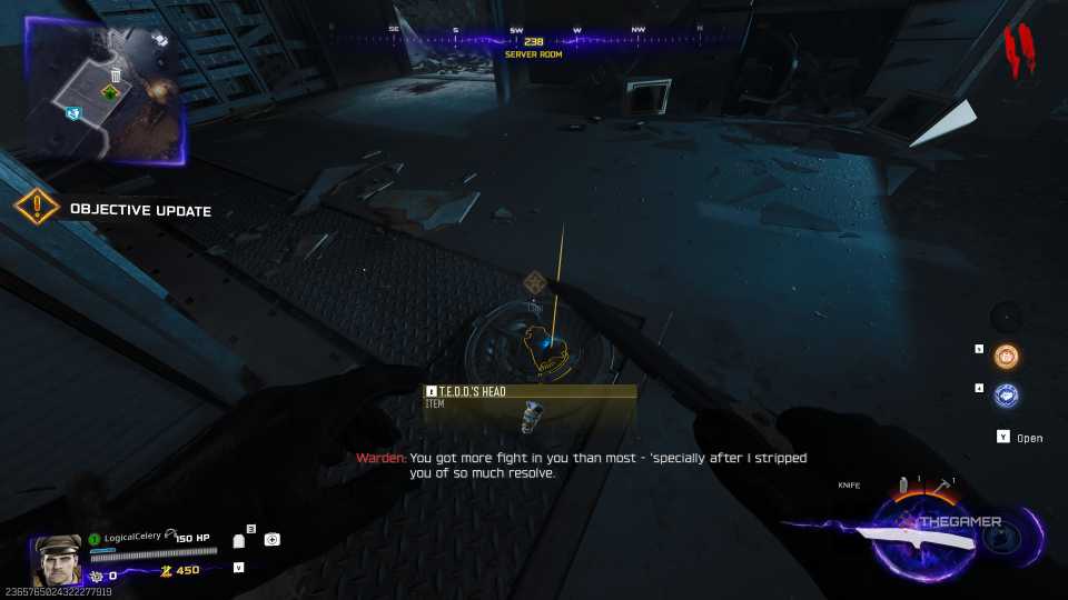 Black Ops 7 prompt to pick up TEDD's head in Ashes of the Damned.