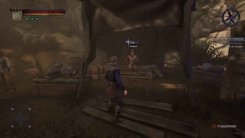 Tristan speaking with Emmett in Of Ash and Steel.