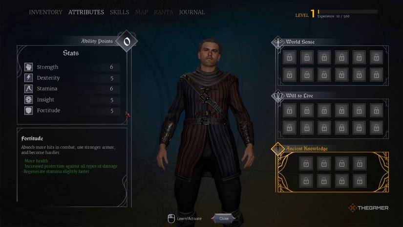 Tristan stats page in Of Ash And Steel.