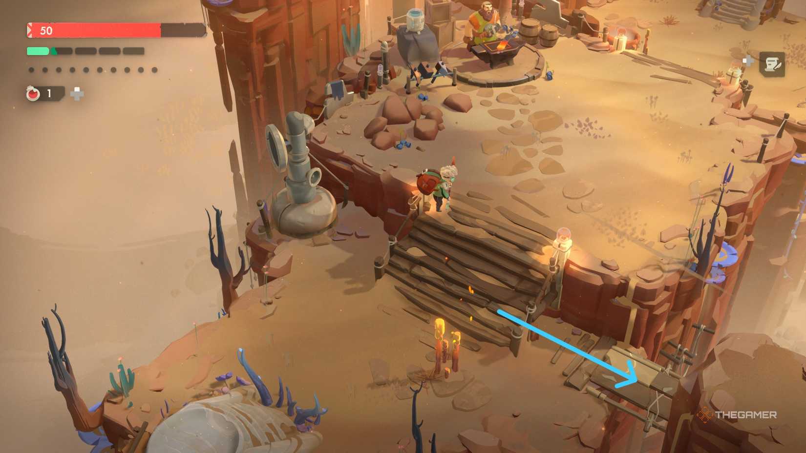 A player completing the A Hidden Treasure In The Desert quest in Moonlighter 2.
