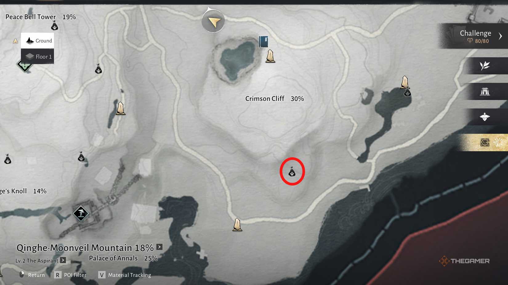 A cat chase task near crimson cliffs in Where Winds Meet.