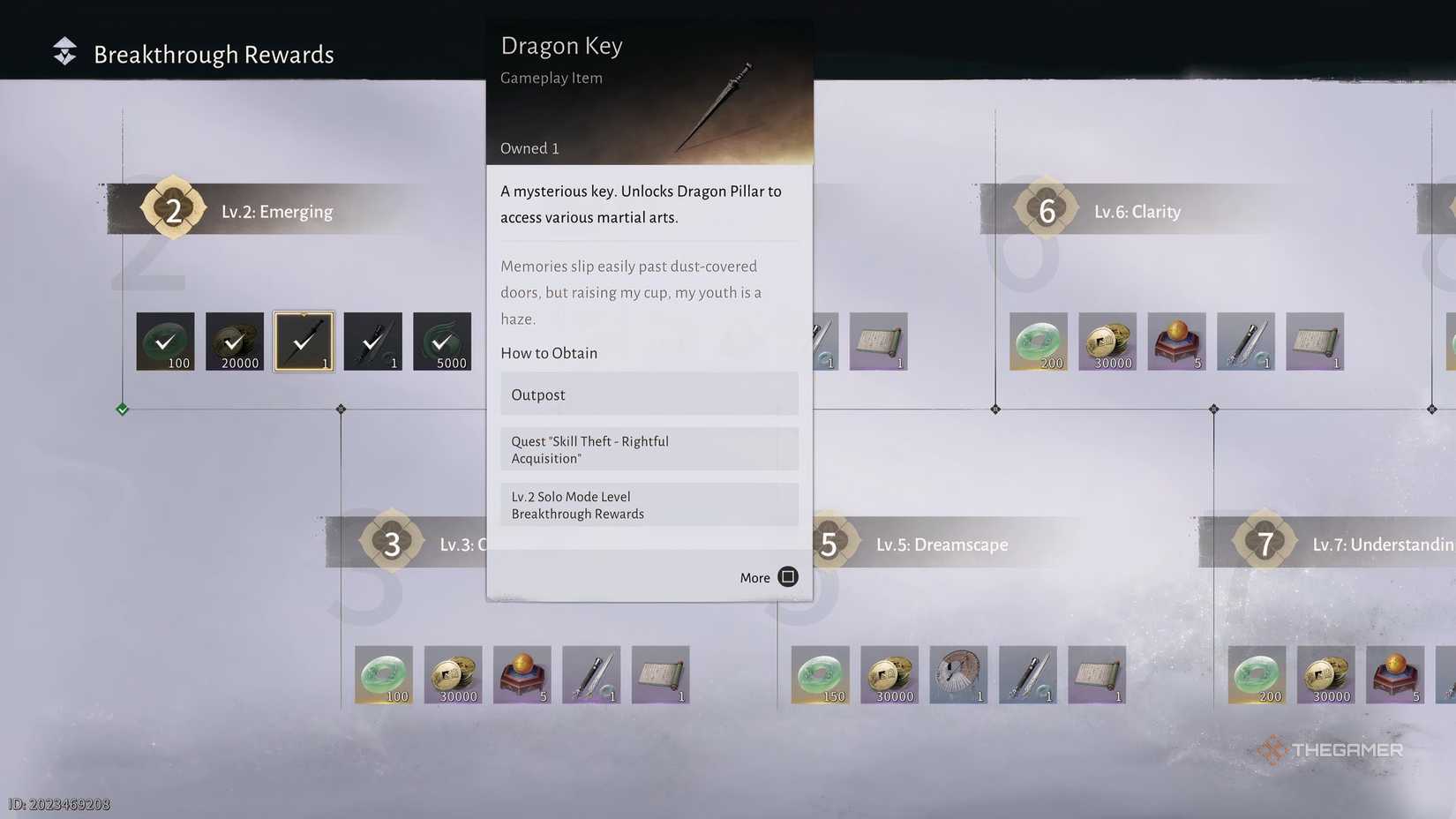 A Dragon Key with its item description in Where Winds Meet, explaining how to obtain it.