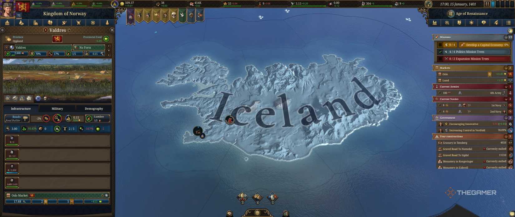 A screenshot of Iceland during a game of Europa Universalis 5.