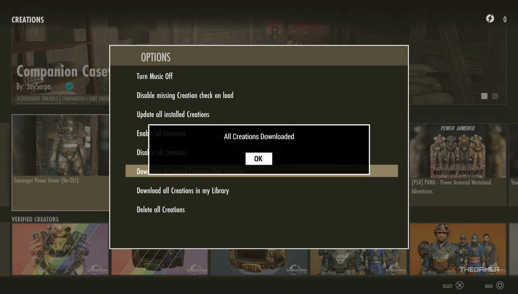 All creations downloaded notification in Fallout 4_ Anniversary Edition.