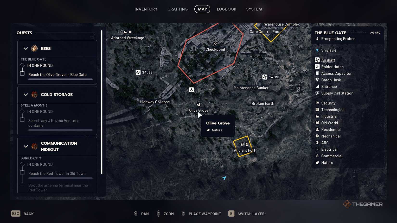 ARC Raiders A map of Blue Gate pointing to Olive Grove in the south.