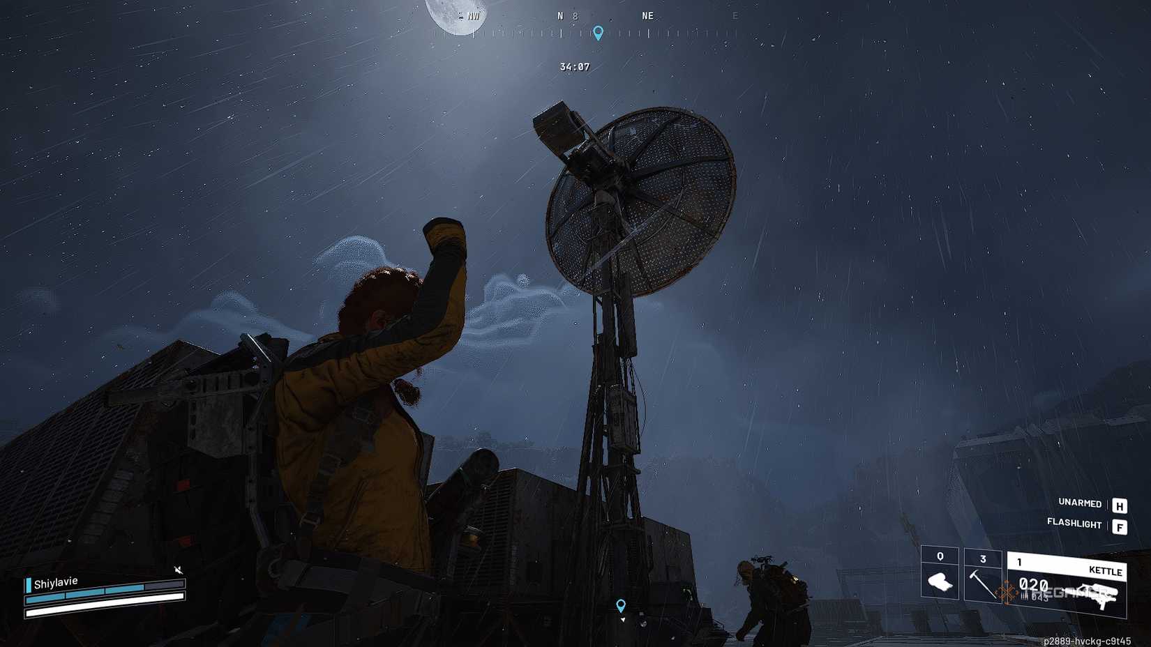 ARC Raiders A pair of raiders dancing in the rain in front of an antenna.