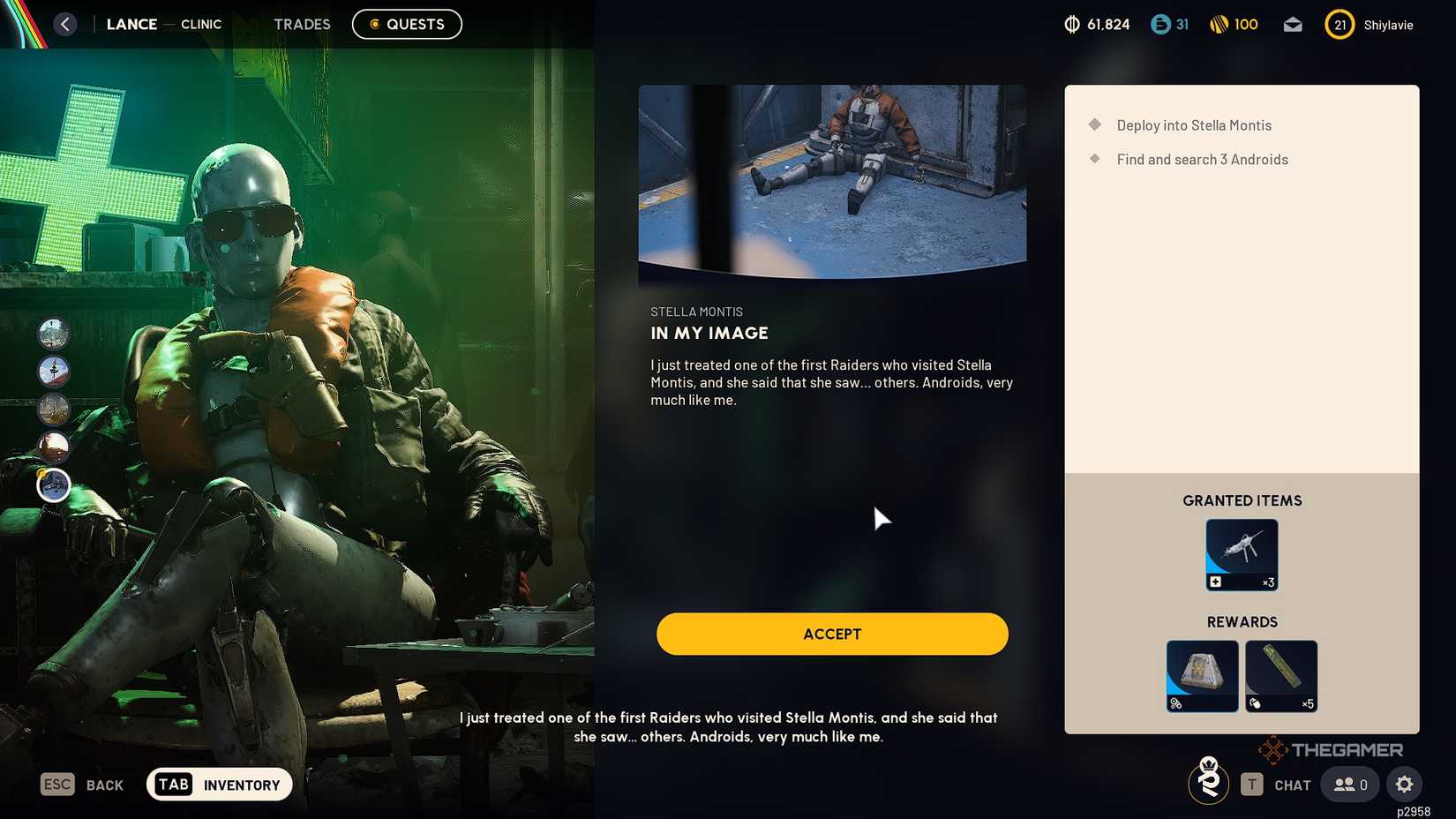 ARC Raiders accepting the In My Image quest from Lance.