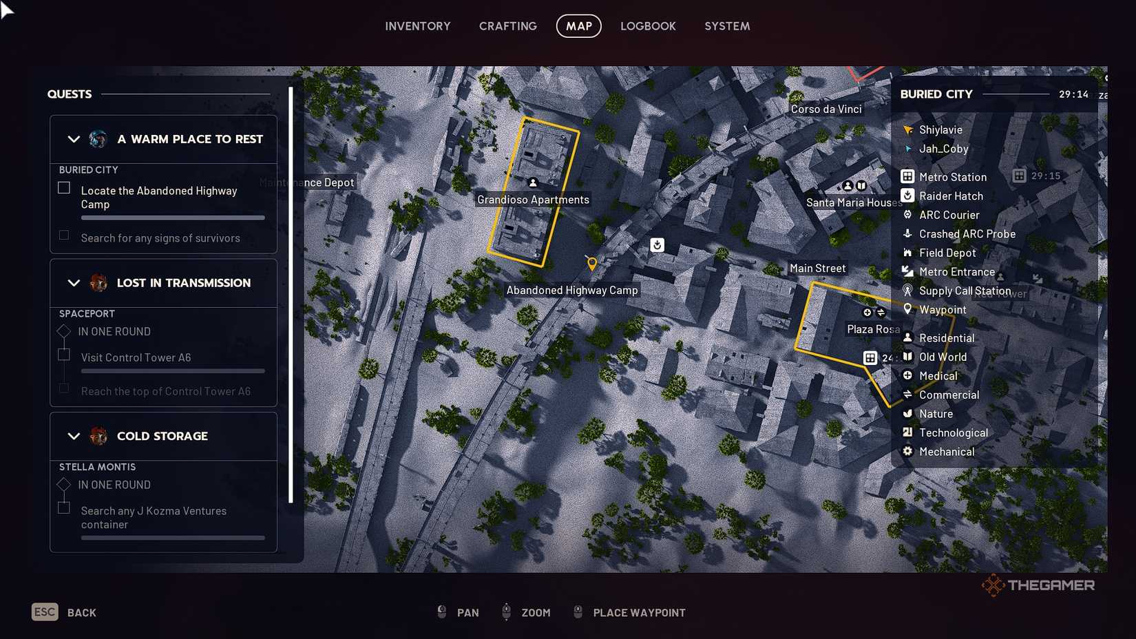 ARC Raiders in the buried city, map location of the abandoned highway camp.