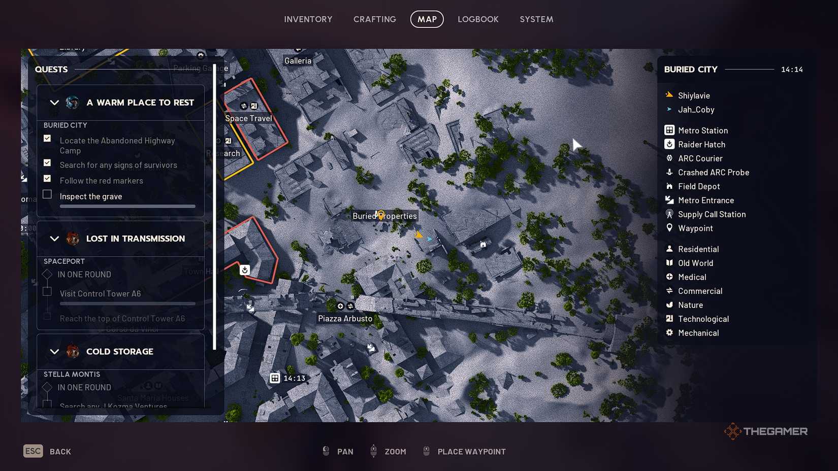 ARC Raiders in the buried city, the map location for the grave site.