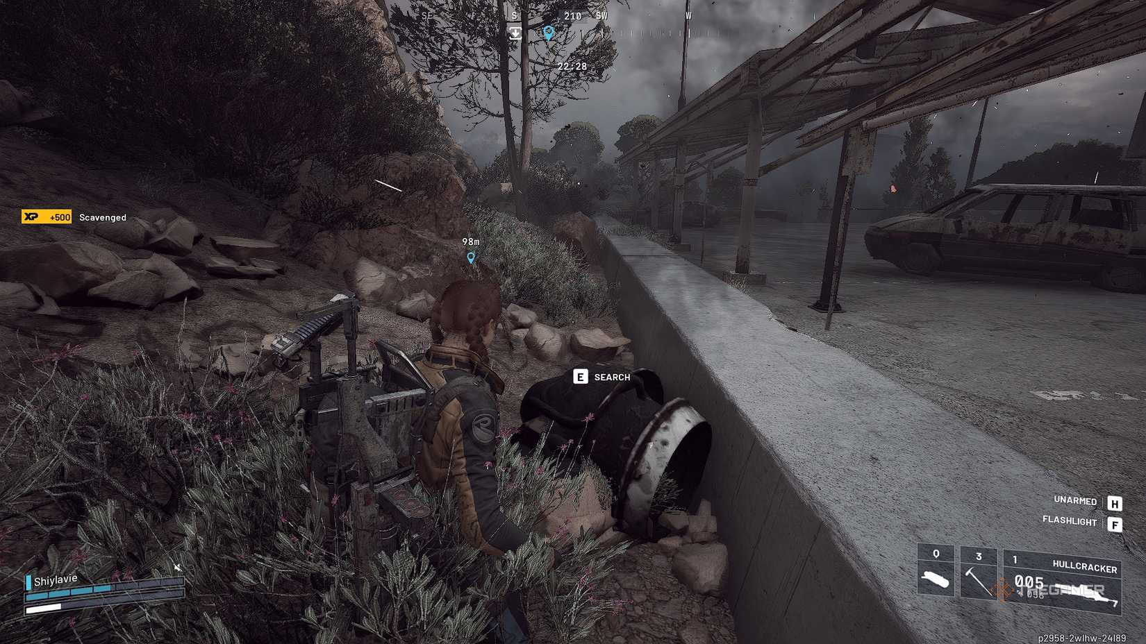 ARC Raiders searching a broken Rocketeer.