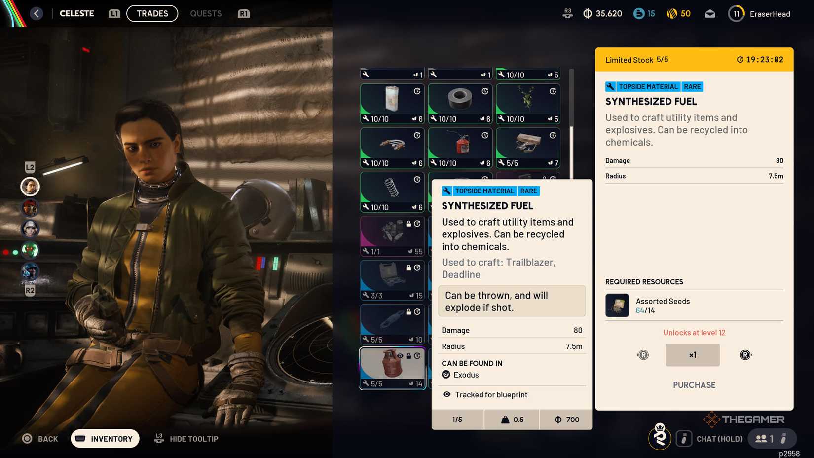 The Celeste shop focusing on Synthesized Fuel in Arc Raiders.
