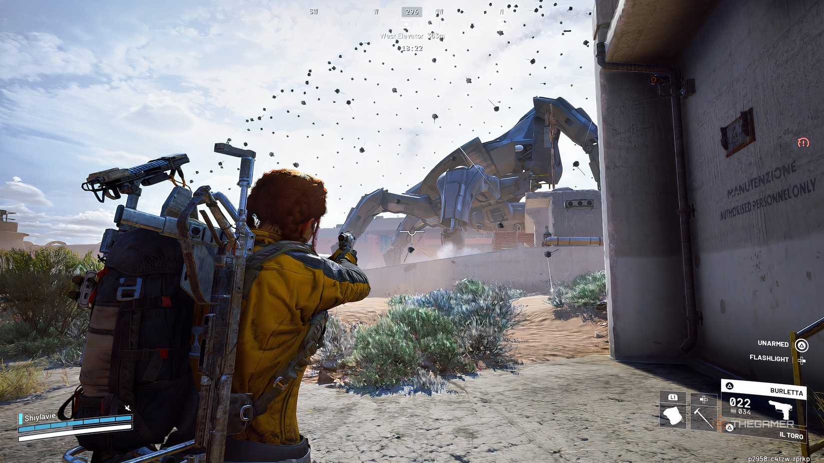 ARC Raiders The Matriarch with her shield up at the Spaceport.