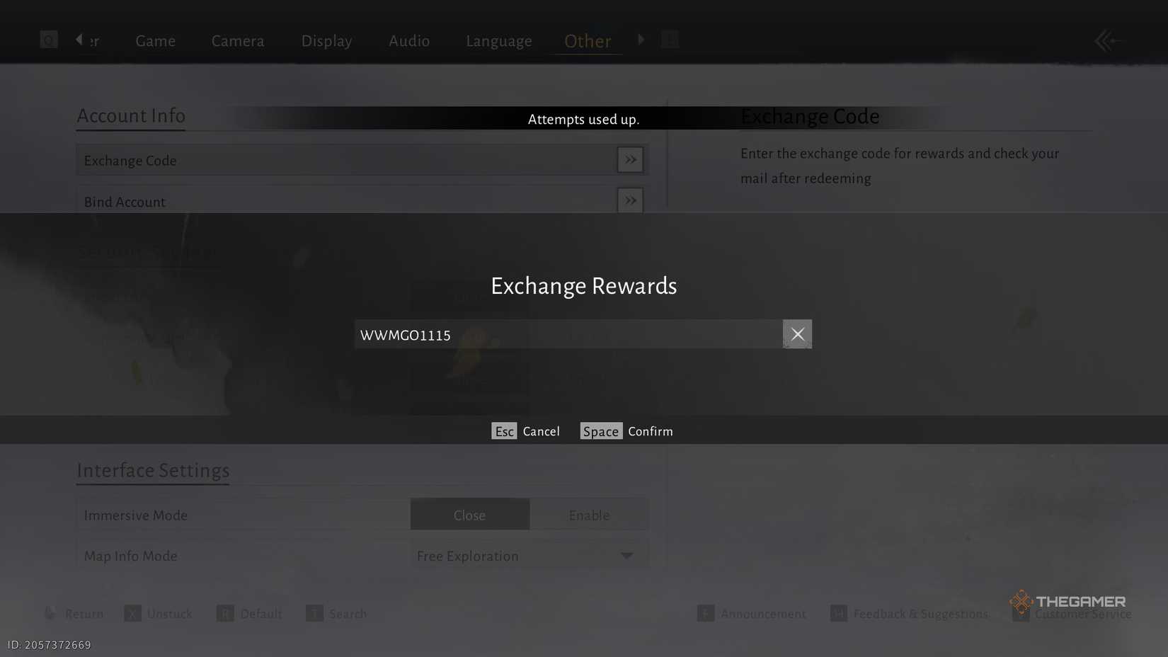 Attempts Used Up message after code used in Where Winds Meet.