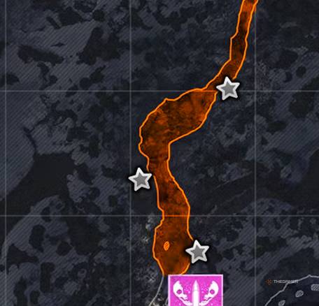 Black Ops 7 Ashes of the Damned close-up of the map, with three keys marked by stars on the way to Exit 115.