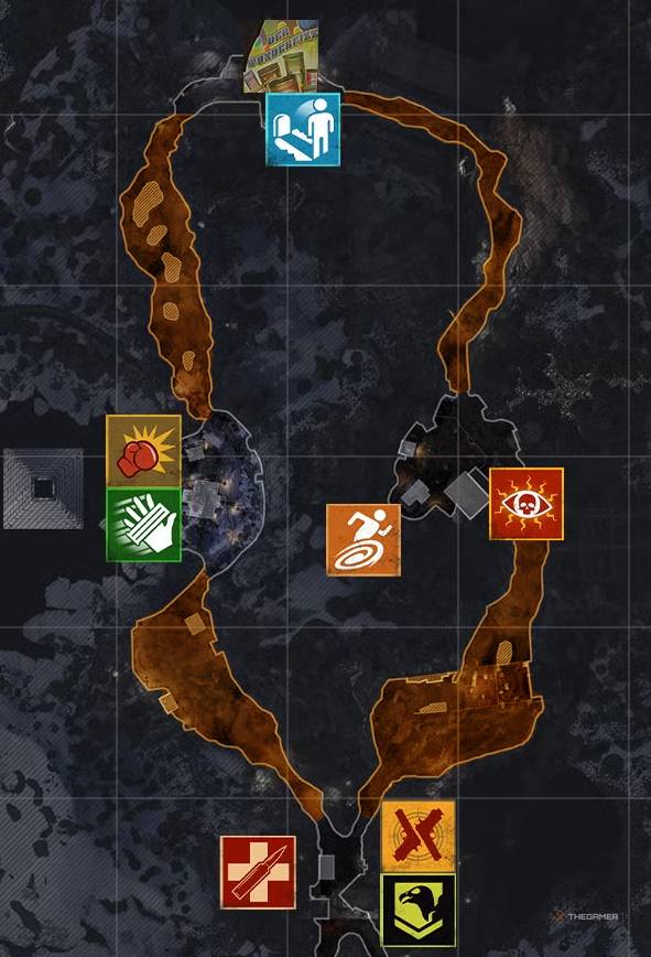Black Ops 7 Ashes of the Damned map with four routes highlighted in orange.