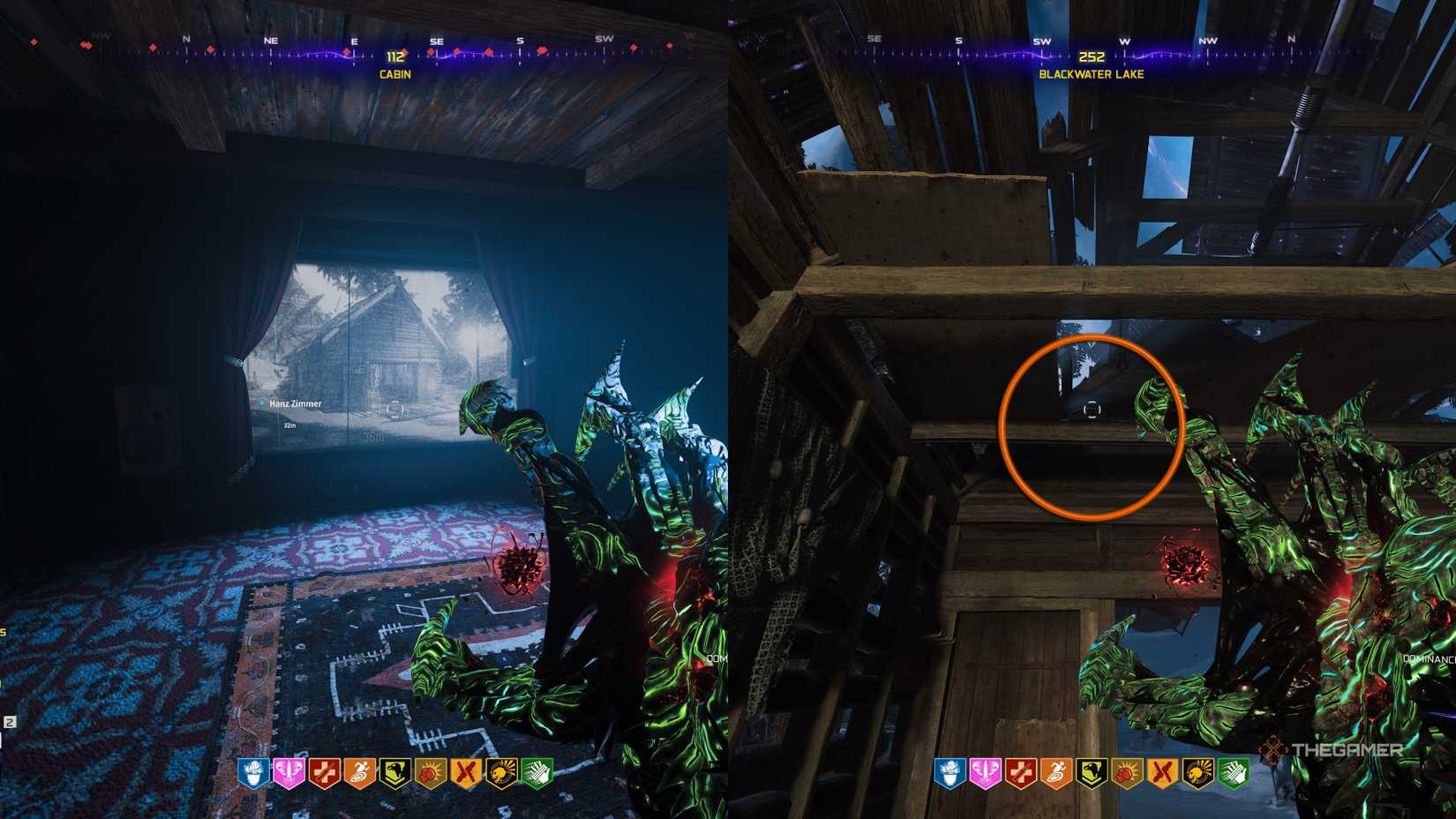 Black Ops 7 Blackwater Lake film reel location side by side with the projector, on a beam.